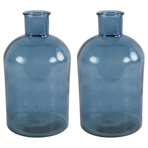 2x Stuks Countryfield Vaas - zeeblauw glas - Apotheker fles - D14 x H27 cm