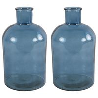 2x Stuks Countryfield Vaas - zeeblauw glas - Apotheker fles - D14 x H27 cm - thumbnail