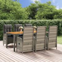 7-delige Tuinset met kussens poly rattan grijs
