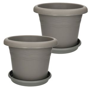 Plantenpot/bloempot Flori met onderschaal - set van 2x - 26 cm - kunststof