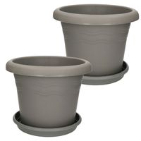 Plantenpot/bloempot Flori met onderschaal - set van 2x - 26 cm - kunststof