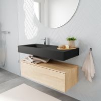 Mondiaz Alan badmeubel 100 cm washed oak 1 lade vrijhangend wastafel links 1 kraangat zwart