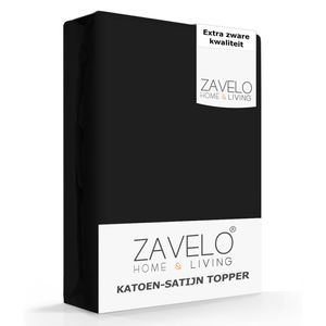 Zavelo Deluxe Katoen-Satijn Topper Hoeslaken Zwart-2-persoons (140x200 cm)