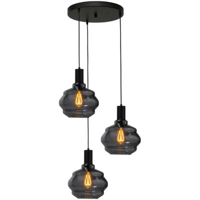Masterlight 3-lichts vide hanglamp - zwart -Porto met Ball smoke glazen - Ø 24cm - 2712-05-05-35-3-3