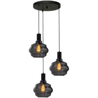 Masterlight 3-lichts vide hanglamp - zwart -Porto met Ball smoke glazen - Ø 24cm - 2712-05-05-35-3-3