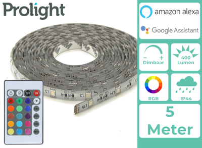 Prolight LED-Strip - Multicolour - 5 Meter - Met Afstandsbediening - IP44
