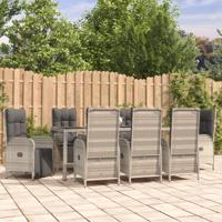 9-delige Tuinset met kussens poly rattan grijs