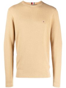 Tommy Hilfiger logo-embroidered knitted cotton jumper - Tons neutres