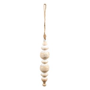 HAES DECO - Kersthanger Ornament Ø 5x19 cm - Beige - Kerstdecoratie, Decoratie Hanger, Kerstboomversiering