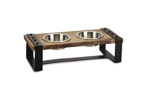Designed by lotte karinto - dinerset hond - hout/metaal - incl. 2 bakjes - 44x19x15cm