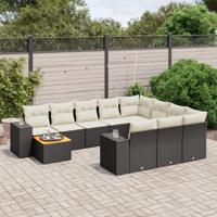 11-delige Loungeset met kussens poly rattan zwart