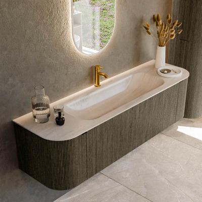 Badmeubel Mondiaz Kurve-Dlux | 160 cm | Meubelkleur Shadow | Wastafelkleur Meli | Solid surface | Wasbak midden spoelbak | 1 kraangat