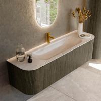 Badmeubel Mondiaz Kurve-Dlux | 160 cm | Meubelkleur Shadow | Wastafelkleur Meli | Solid surface | Wasbak midden spoelbak | 1 kraangat