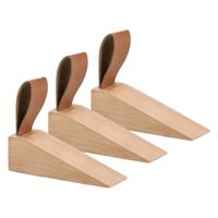 Deurstopper/wig - 3x - hout/kunststof - bruin - 11 x 4 x 3 cm - bescherming