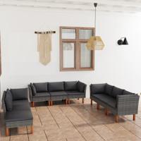 9-delige Loungeset met kussens poly rattan grijs