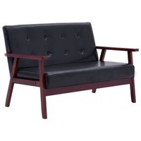 The Living Store Retro Sofa - 113.5 x 67 x 73.5 cm - Zwart Houten Frame - Kunstleren Bekleding - thumbnail