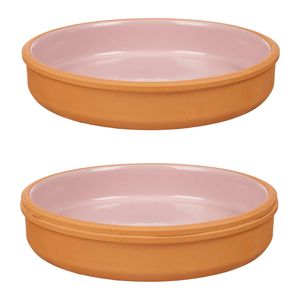 2x stuks tapas/hapjes serveren/oven schaal terracotta/roze 23 x 4 cm