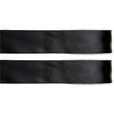 Hobby/decoratie sierlint - 2x - satijn - zwart - 1,5 cm/15 mm x 25 meter - cadeaulint