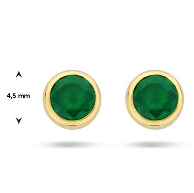 Oorknoppen Rond geelgoud-agaat 2 x 0,20 ct goudkleurig-groen 4,5 mm