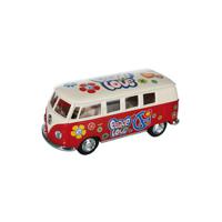 VW model T1 auto busje - hippie style - rood - 12 cm - terugtrek motor   -