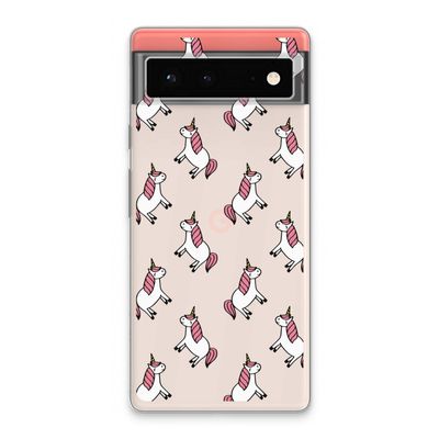 Eenhoorns overal: Google Pixel 6 Transparant Hoesje