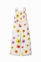 Lange jumpsuit schouderbandjes madeliefjes - WHITE - 3/4