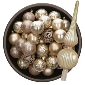 Kerstversiering set - 38-dlg - champagne - kunststof kerstballen en glazen piek