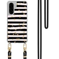 Samsung Galaxy A36 hoesje met zwart koord - Hart streepjes Samsung Galaxy A36 hoesje met zwart koord - Hart streepjes