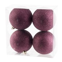 12x Aubergine roze glitter kerstballen 10 cm kunststof - thumbnail