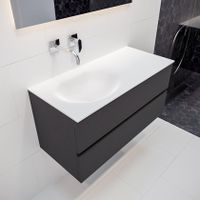 Mondiaz Vica Moon badmeubel antraciet mat 100 cm 2 lades solid surface enkele spoelbak links zonder kraangat
