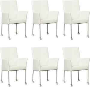 Set van 6 Gebroken witte leren moderne eetkamerstoelen Comfort - Toledo Leer Bianco (gebroken wit leer)