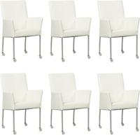 Set van 6 Gebroken witte leren moderne eetkamerstoelen Comfort - Toledo Leer Bianco (gebroken wit leer)