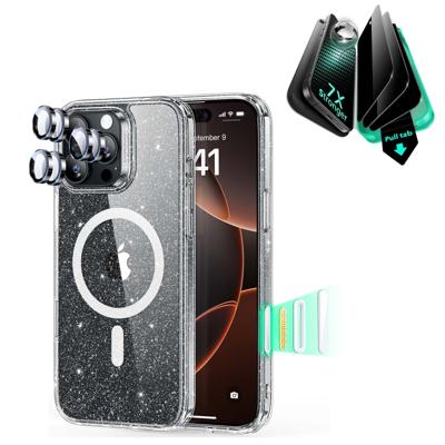 iPhone 16 Pro Classic Hybrid Magnetic Case (Camera Control) & Privacy Screen Protector Bundle - Clear Shimmer