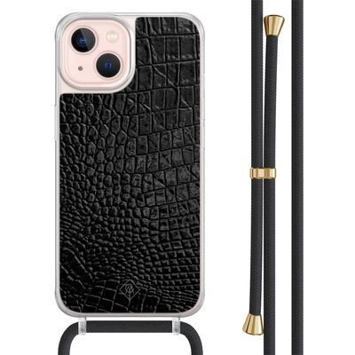 iPhone 13 hoesje met zwart koord - Croco zwart