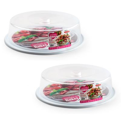 PlasticForte Taart bewaardoos - 2x stuks - rond - wit - D32 x H9,5 cm - vlaai bewaarbak