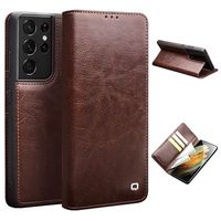 Qialino Classic Samsung Galaxy S21 Ultra 5G Wallet Leren Hoesje - Bruin - thumbnail