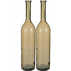 Set van 2x stuks transparante/okergele grote fles vaas/vazen van eco glas 21 x 100 cm