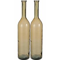 Set van 2x stuks transparante/okergele grote fles vaas/vazen van eco glas 21 x 100 cm