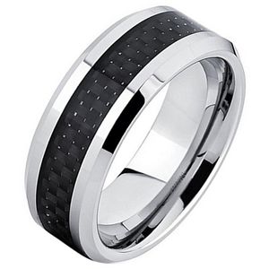 Wolfraam ring Carbon Fiber Zilver Zwart 8mm-21mm