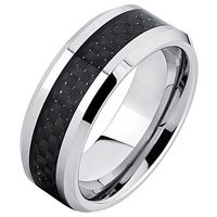 Wolfraam ring Carbon Fiber Zilver Zwart 8mm-18mm