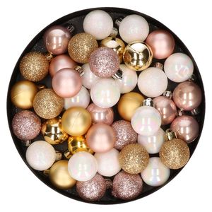 42x stuks kunststof kerstballen lichtroze, parelmoer wit en goud mix 3 cm - Kerstbal