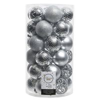 37x Kunststof kerstballen mix zilver 6 cm kerstboom versiering/decoratie - Kerstbal - thumbnail