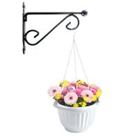 Hangpot + Muurhaak Lucca - antraciet - D20 cm - kunststof - metaal - tuinaccessoires