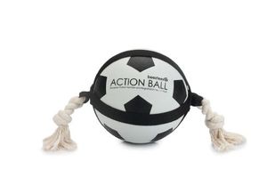 Beeztees action voetbal met touw - hondenspeelgoed - 19 cm