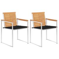 Tuinstoelen 2 st met kussens massief teakhout en staal