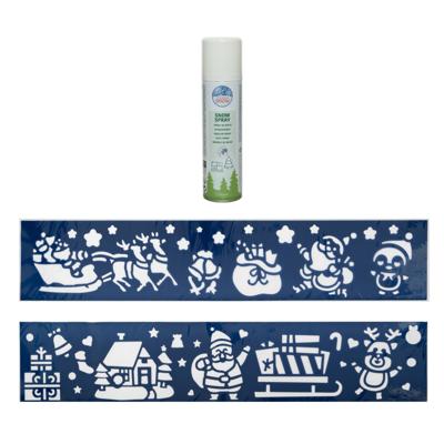 Kerst sfeer raamsjablonen met ECO spuitsneeuw - 9x stuks - 24 x 60 cm - raamdecoratie