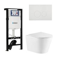 QeramiQ Dely Toiletset - 36.3x51.7cm - diepspoel - rimless - Inbouwreservoir met Geberit UP320 spoelmechanisme - softclose toiletzitting - glans witte bedieningsplaat - ronde knoppen - wit mat SW1000766/SW1381697/SW706186/SW1026254