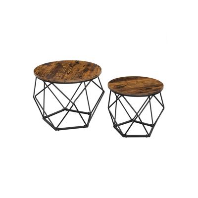 Ronde salontafel met afneembaar blad, set van 2, Vintagebruin + zwart