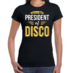 President of disco feest t-shirt zwart voor dames - Disco verkleedshirts