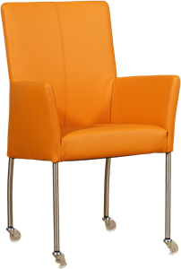 Oranje leren moderne eetkamerstoel Comfort - poot rond rvs met wiel - Toledo Leer Mandarin (oranje leer)